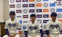 【ヒーローインタビュー】明治大学　​田中武宏監督・村田賢一(④春日部共栄)・宗山塁(③広陵)