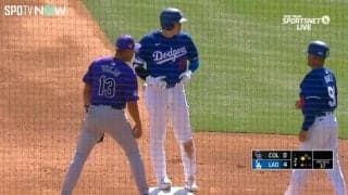 あれ、入ってなかった？大谷翔平、本塁打と確信した当たりがぎりぎりフェン直 慌てて猛ダッシュにベースコーチが優しく“お疲れさんタッチ”
