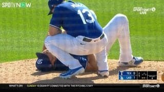 球場騒然！痛烈ライナーがドジャース投手の腹を直撃 マウンド上で悶絶ダウンにファンもどよめき