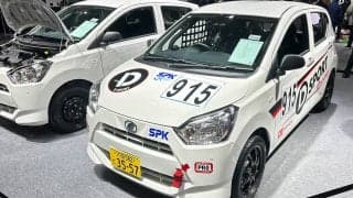 SPK、市販予定の「ミライース tuned by D-SPORT Racing」（5MTターボ仕様）をダイハツブースに展示