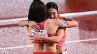 「日本であなたの人気がすごい」中国ハードル界の“女神”に反響続々「素敵だわ」「綺麗なお姉さん」「最高！」金メダルの福部真子とハグする姿も【アジア大会】