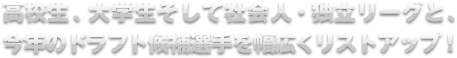 高校生、大学生そして社会人・独立リーグと、今年のドラフト候補選手を幅広くリストアップ！